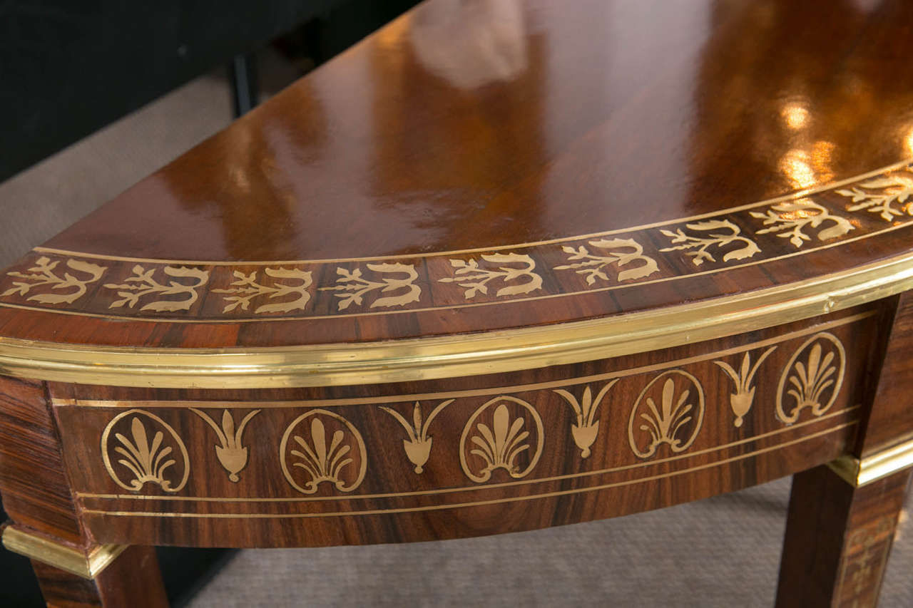 Pair of Russian Neoclassical Rosewood Inlaid, Demilune Console Tables In Good Condition In Stamford, CT