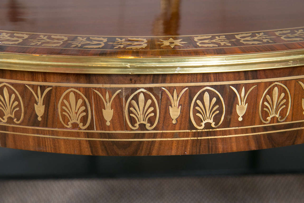Mid-19th Century Pair of Russian Neoclassical Rosewood Inlaid, Demilune Console Tables