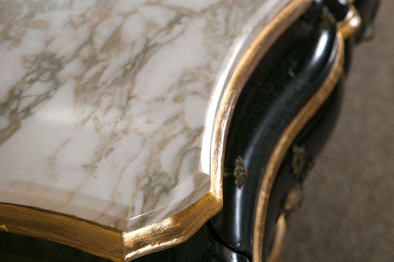 American Louis XV Style Bombe Marble-Top Ebonized Sideboard Dresser