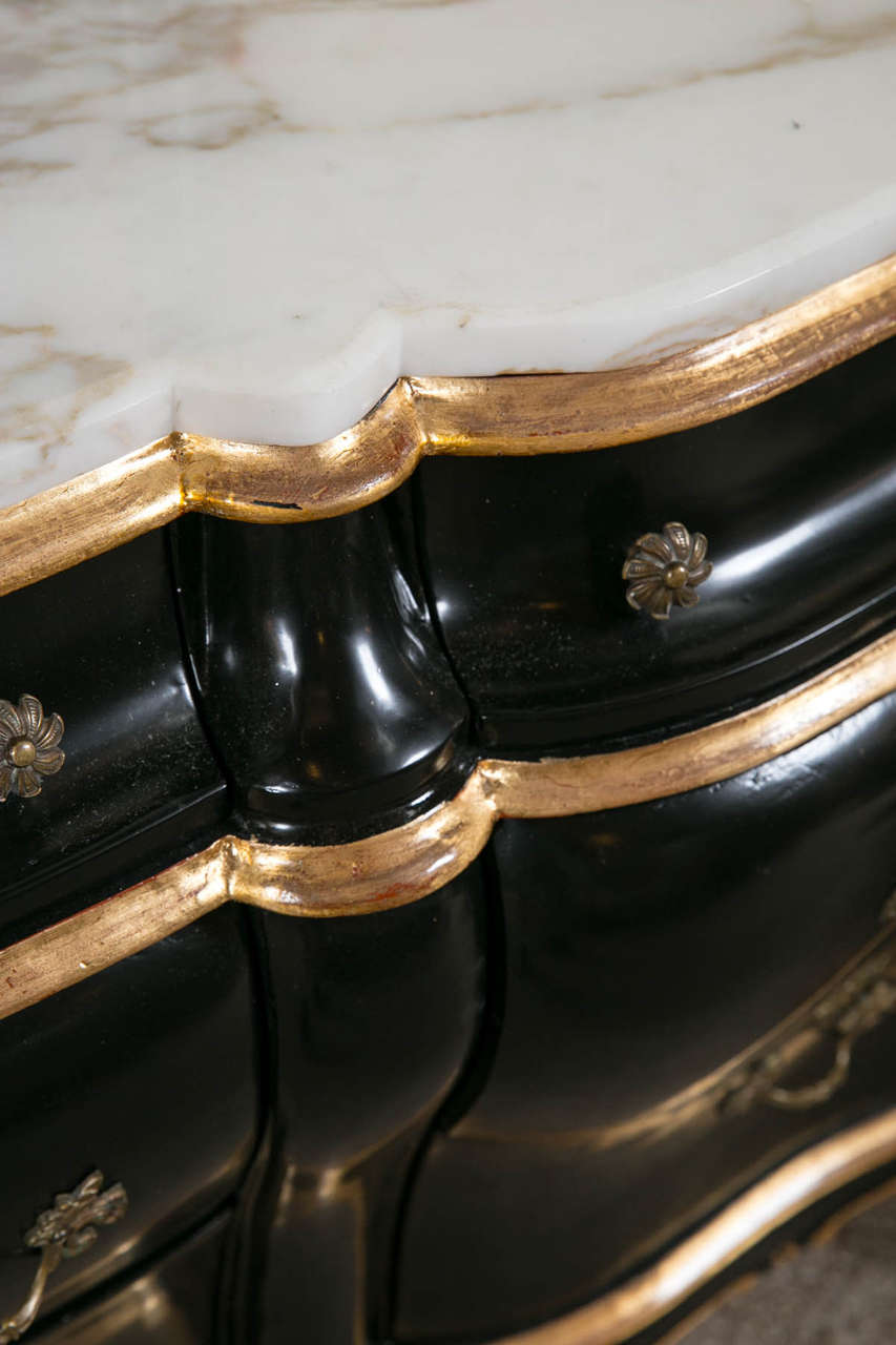 Louis XV Style Bombe Marble-Top Ebonized Sideboard Dresser 2