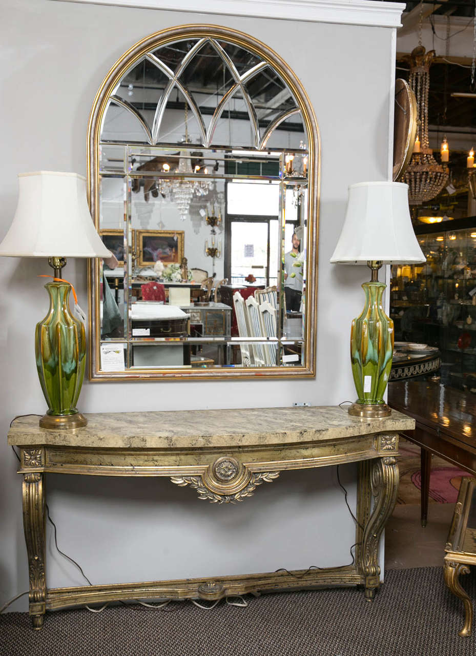 Hollywood Regency Faux Marble-Top Louis XV Style Console Table Attributed to Maison Jansen For Sale