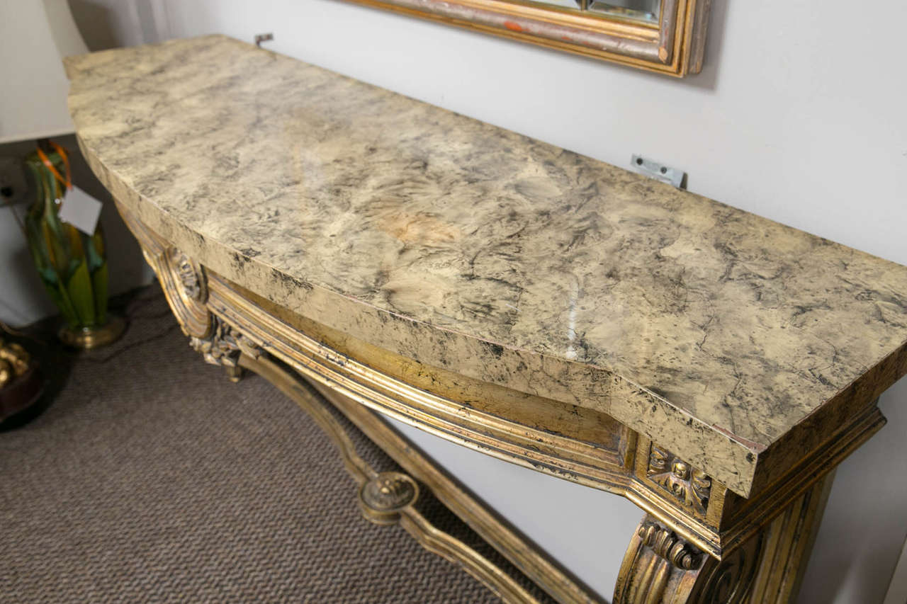 Faux Marble-Top Louis XV Style Console Table Attributed to Maison Jansen In Good Condition For Sale In Stamford, CT