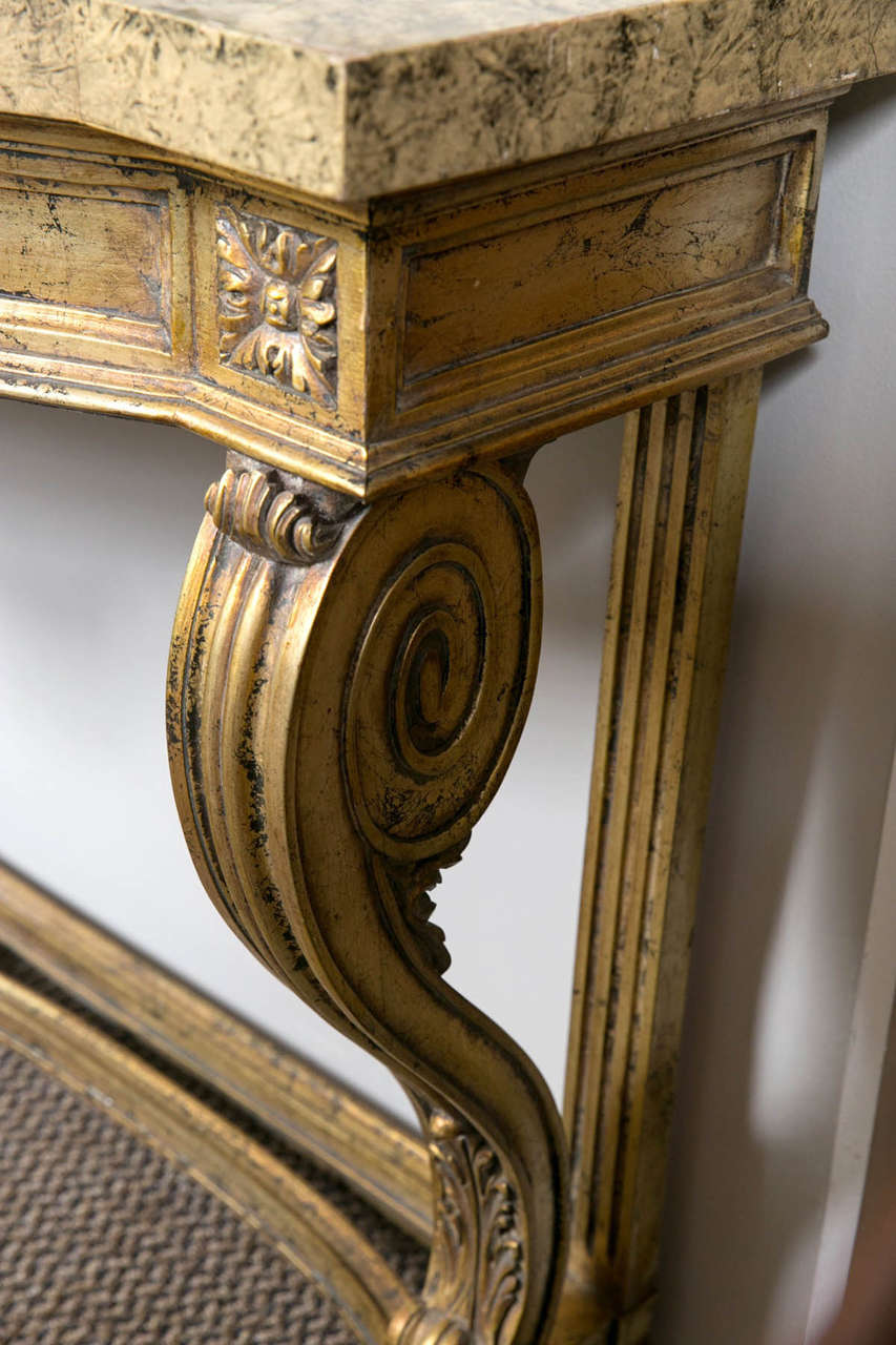 20th Century Faux Marble-Top Louis XV Style Console Table Attributed to Maison Jansen For Sale
