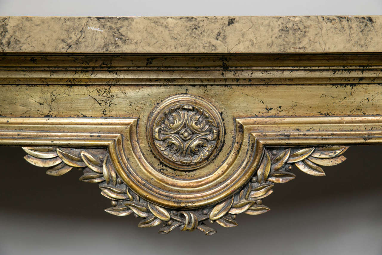 Wood Faux Marble-Top Louis XV Style Console Table Attributed to Maison Jansen For Sale