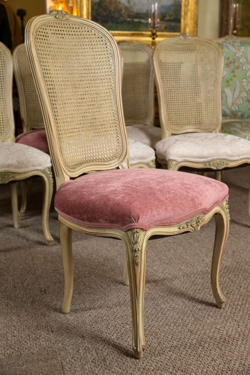 American Set of Eight Louis XV Style Paint Decorated Dining Chairs