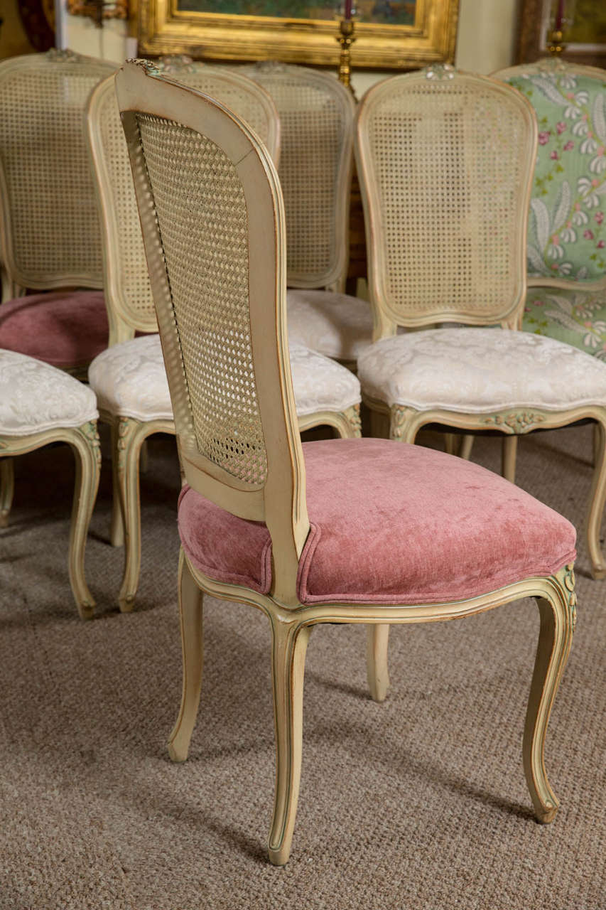Mid-20th Century Set of Eight Louis XV Style Paint Decorated Dining Chairs