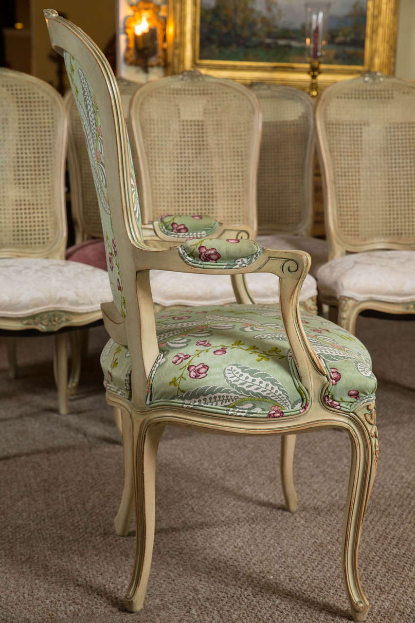 Set of Eight Louis XV Style Paint Decorated Dining Chairs 3