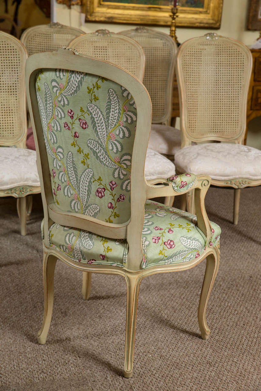 Set of Eight Louis XV Style Paint Decorated Dining Chairs 4