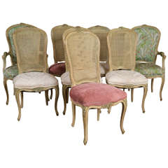 Set of Eight Louis XV Style Paint Decorated Dining Chairs