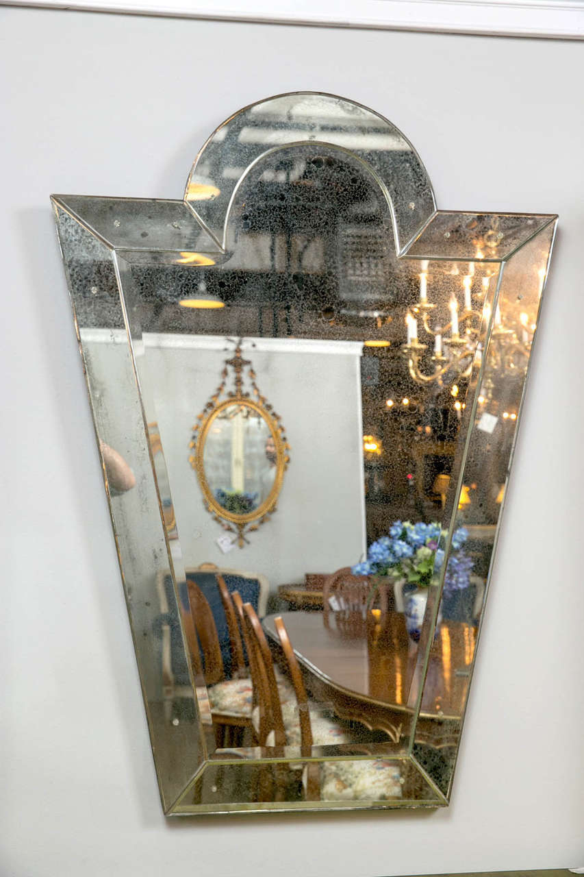 Pair of Venetian 'Key Hole' Shaped Beveled Glass Mirrors Hollywood Regency Style