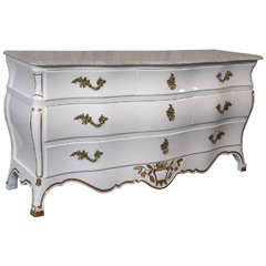 White and Gilt Gold Decorated Louis XV Style Bombe Dresser 5