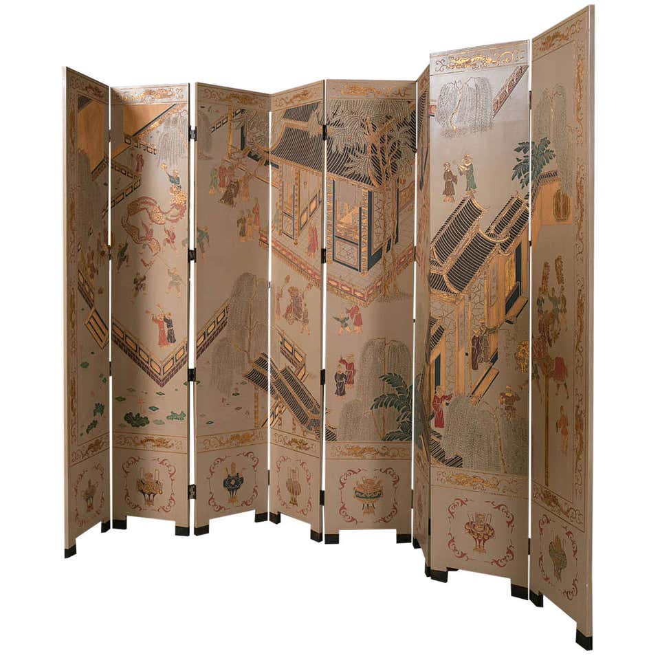 Monumental Eight-Panel Chinese Room Divider or Folding Screen at 1stDibs
