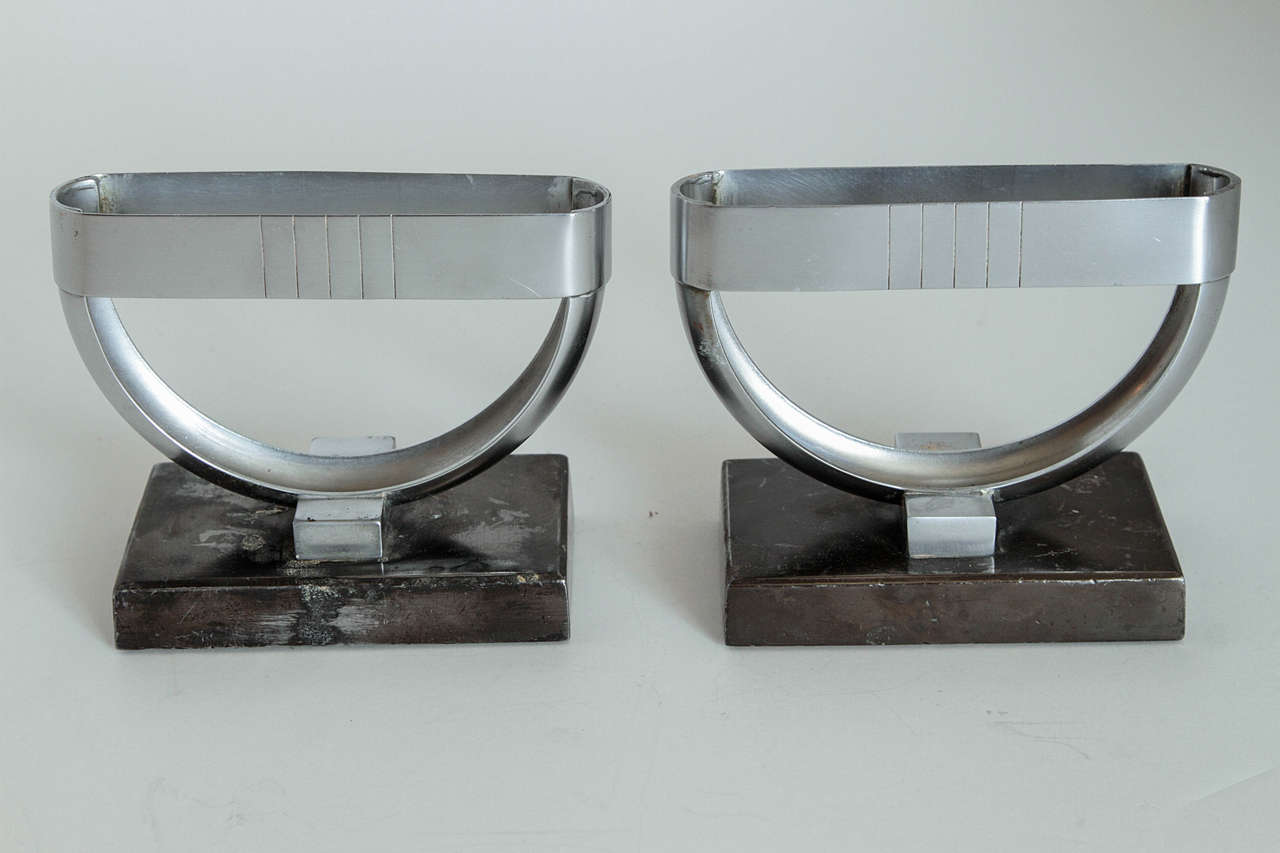 Rare Pair of Revere Crescent Candlestick Holders by Norman Bel Geddes For Sale 4
