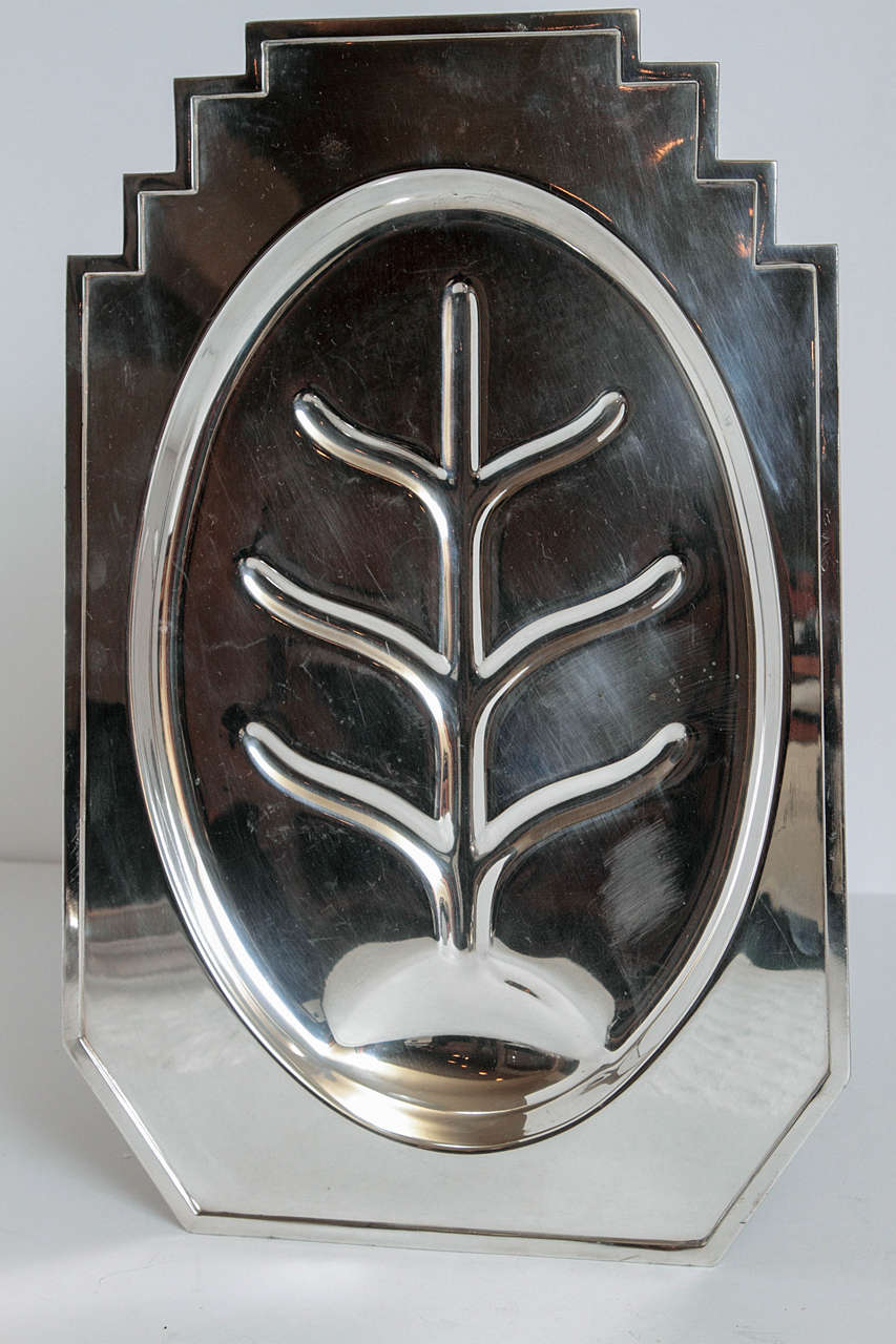 Early 20th Century Machine Age Art Deco Louis Rice Skyscraper Silver Plate Tray Small Server Sold For Sale