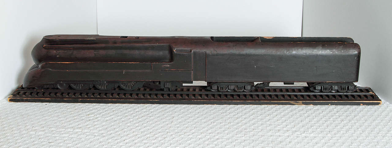 Machine Age Art Deco Raymond Loewy Hand Carved PRR Streamliner Train Model 1
