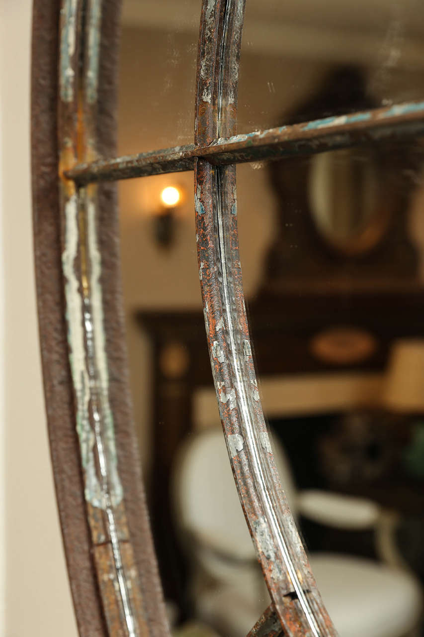 Salvaged Iron Window Mirror In Distressed Condition In Houston, TX