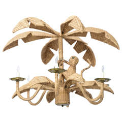 Retro Whimsical Wicker and Mixed Metal Monkey Chandelier by Mario Lopez Torres