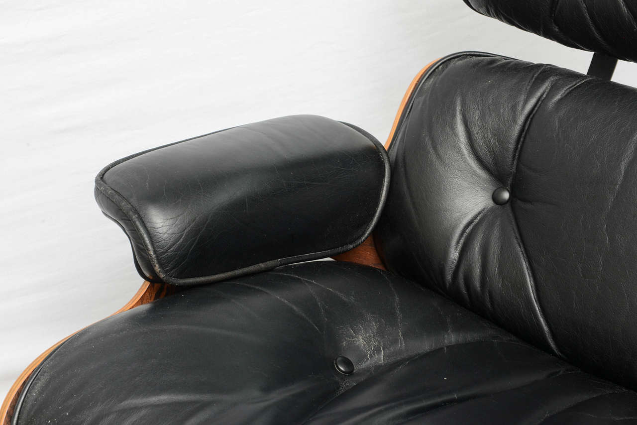 North American Two Vintage Eames Rosewood and Black Leather Lounge Chairs