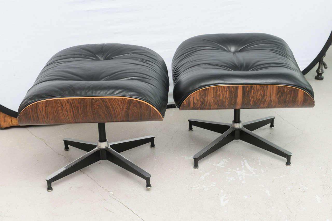 Two Vintage Eames Rosewood and Black Leather Lounge Chairs 2