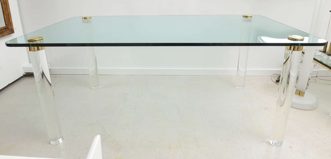 Rectangular Lucite and Glass Dining Table by Pace