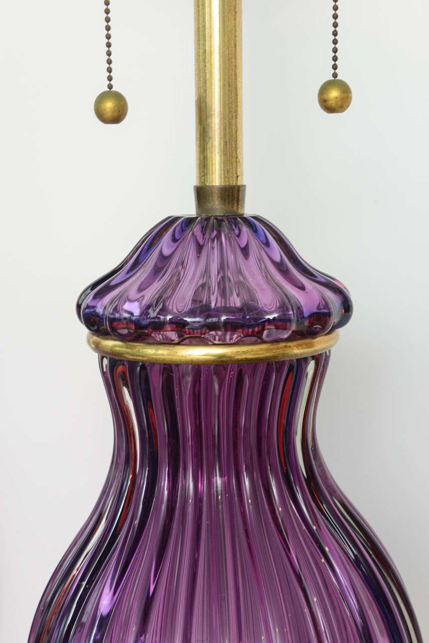 American Large Pair of Vintage Purple Murano Glass Lamps, Marbro