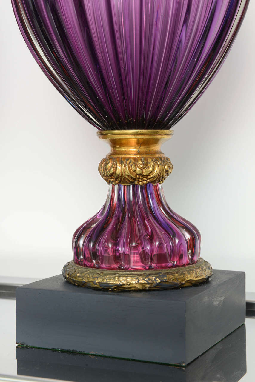 Mid-20th Century Large Pair of Vintage Purple Murano Glass Lamps, Marbro