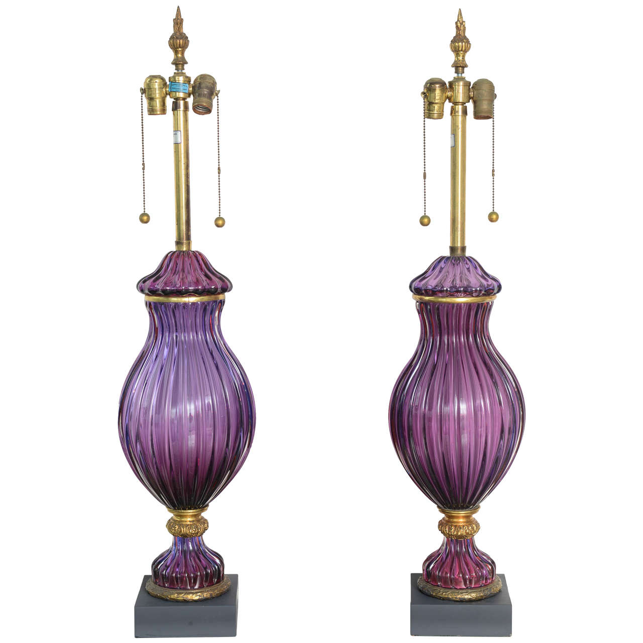 Large Pair of Vintage Purple Murano Glass Lamps, Marbro