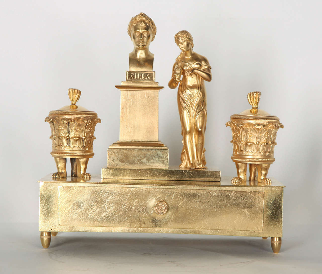 A small gilded bronze inkwell, France, late 19th century.