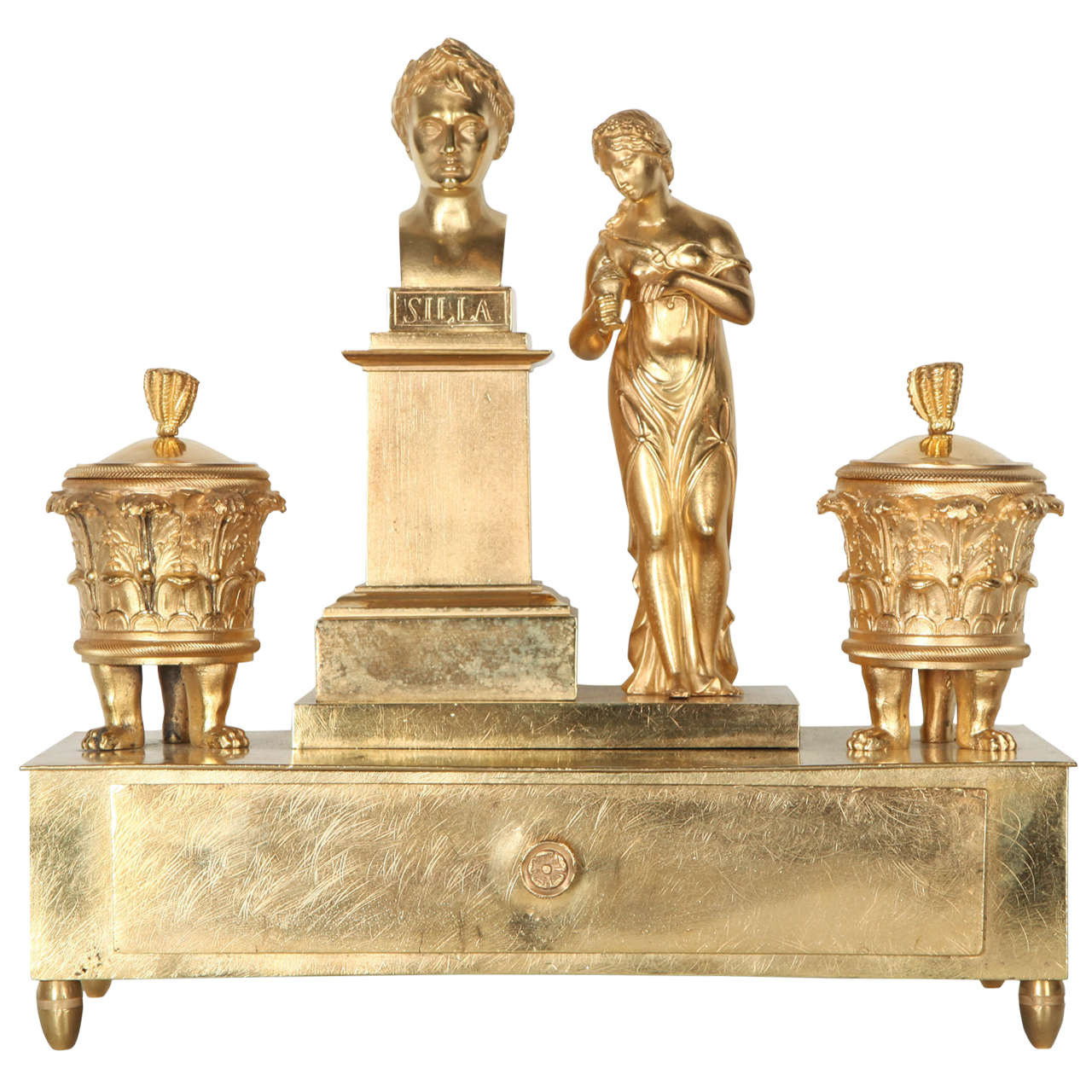 Small Gilded Bronze Inkwell with the Bust of Silla, France, Late 19th Century