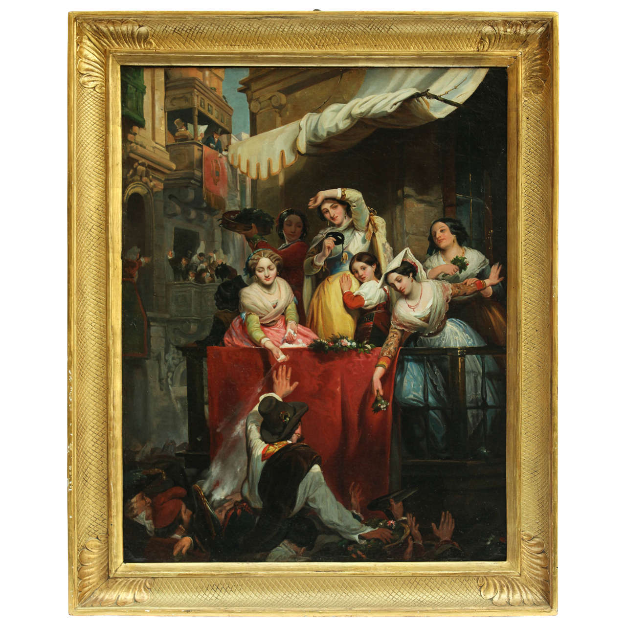 19th Century German School, Painting Depicting Roman Carnival, Oil on Canvas For Sale