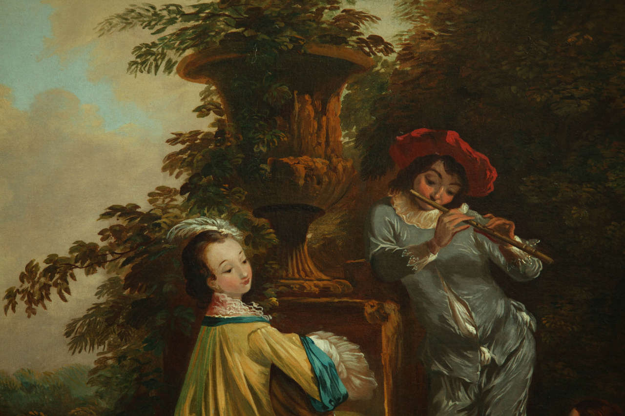 Rococo Circle of Philippe Mercier, Pastoral Scene with Music Couple in a Landscape For Sale