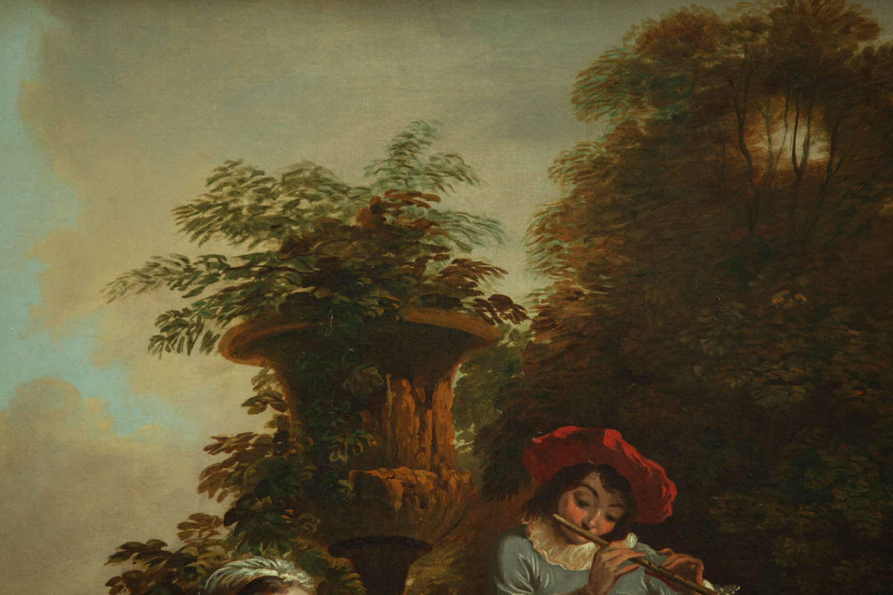 Circle of Philippe Mercier, Pastoral Scene with Music Couple in a Landscape In Good Condition For Sale In Roma, IT
