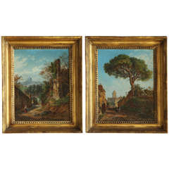 Used A.J Strutt, Pair of Views of the Roman Landscapes, Oil on Canvas, 19th Century