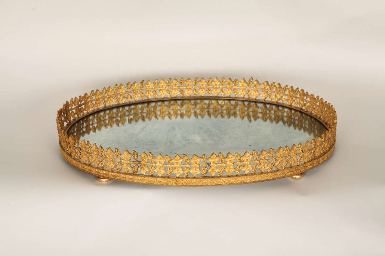 19th Century French Empire style gilt bronze oval sûrtout de table centerpiece