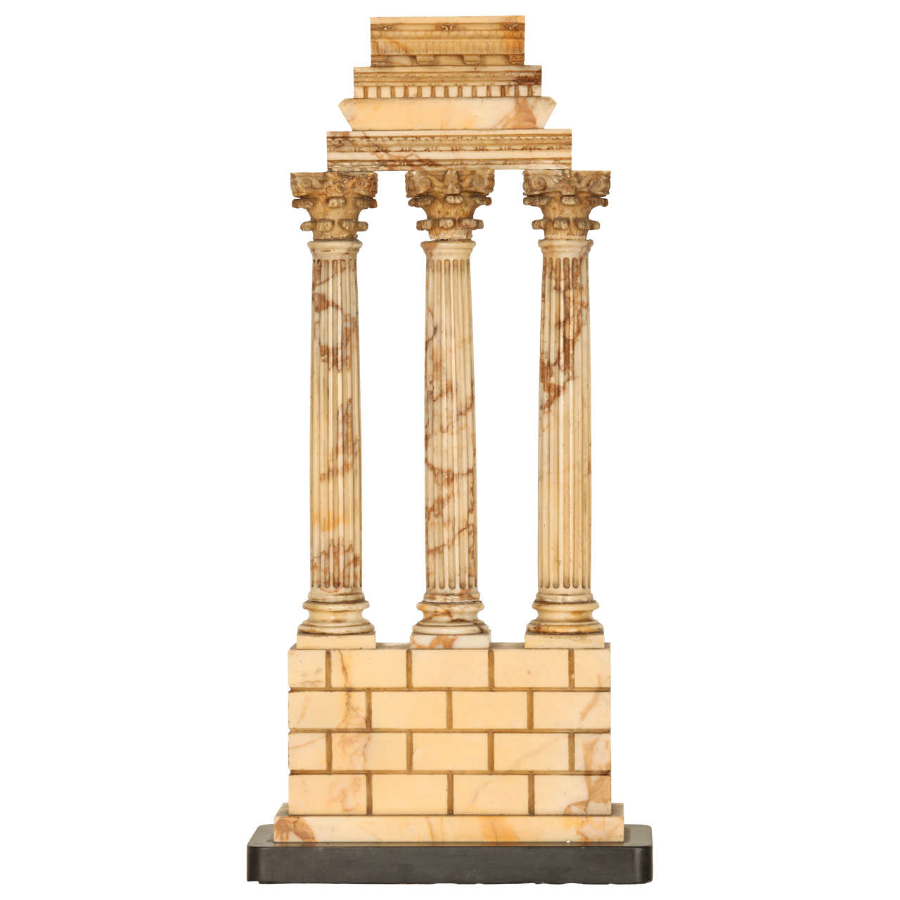 Italian Grand Tour Giallo Antico marble model of the temple of Castor and Pollux For Sale