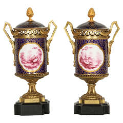 Pair of Small Porcelain and Bronze Vases Sevre, France