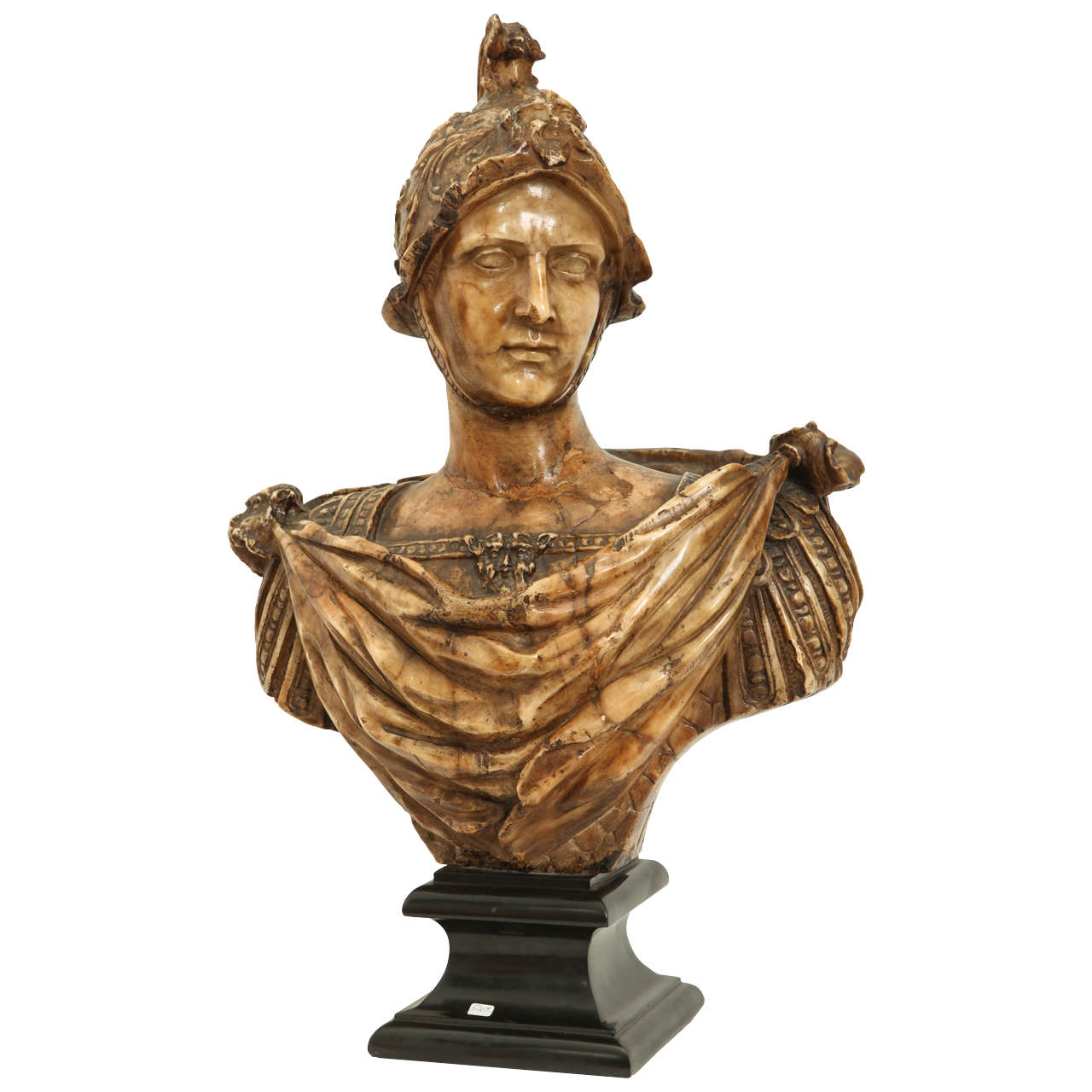 18th Century Italian alabaster bust of a Roman soldier For Sale