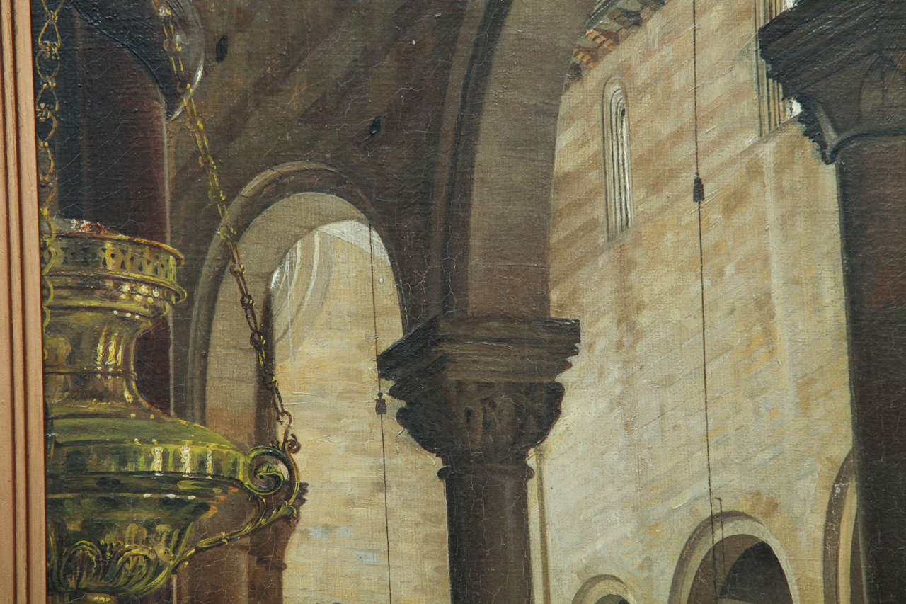 Grand Tour 19th Century European School, Painting Depicting a Church Interior, Oil on Panel For Sale