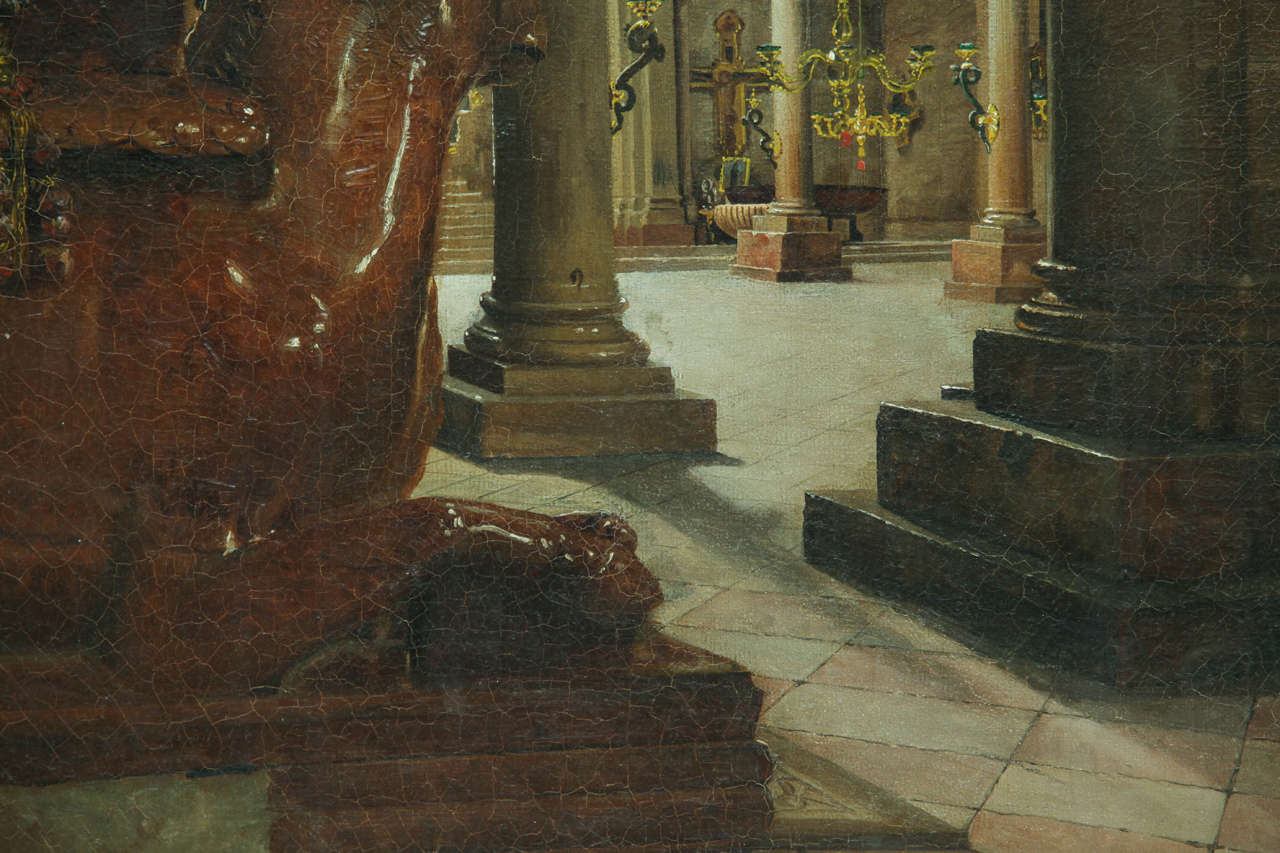 Italian 19th Century European School, Painting Depicting a Church Interior, Oil on Panel For Sale
