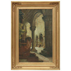 19th Century European School, Painting Depicting a Church Interior, Oil on Panel