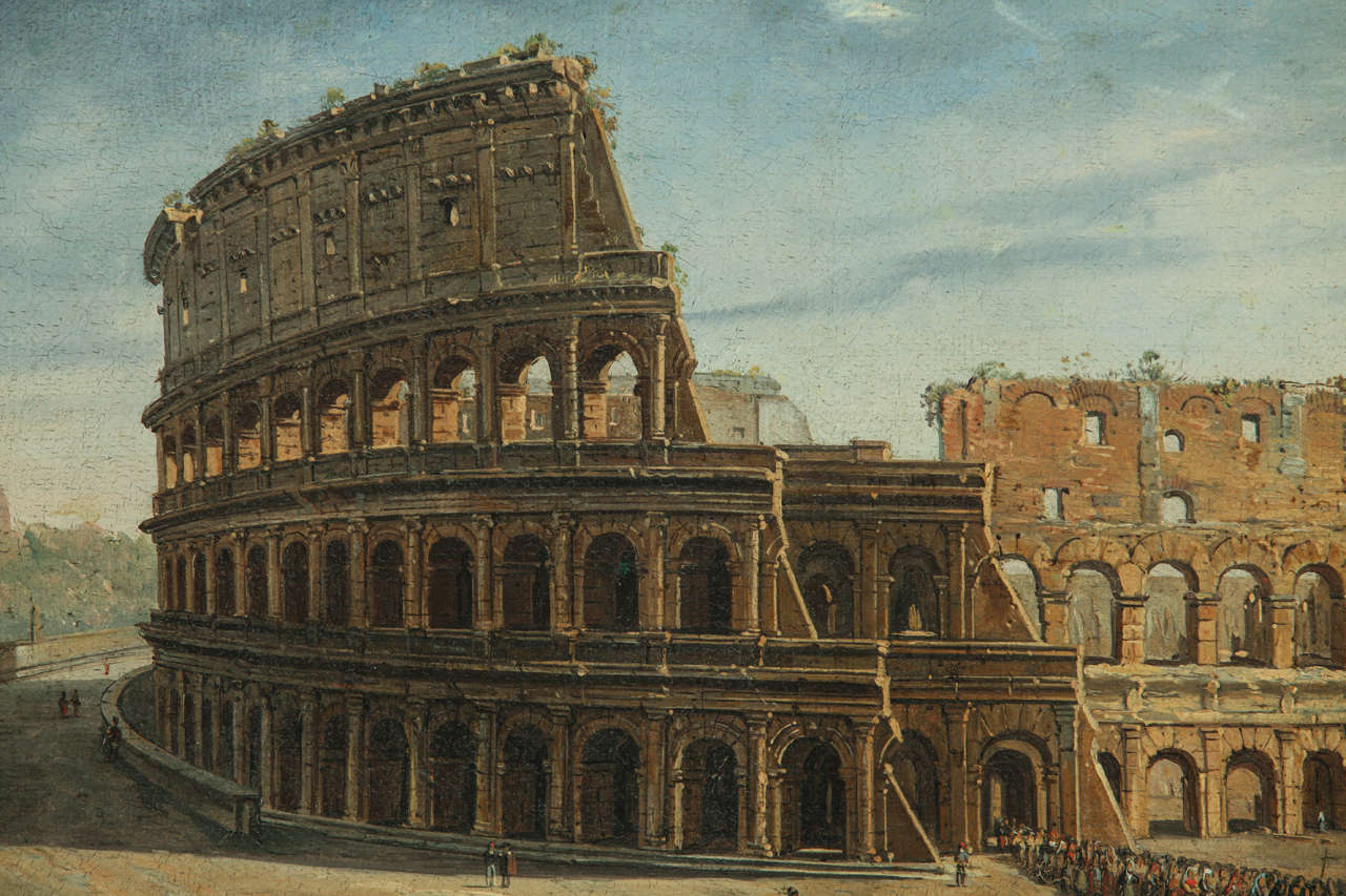 Grand Tour 18th Century Italian painter, Views of the Roman Colosseum (pair), oil on canvas For Sale