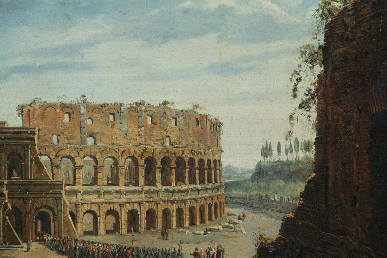18th Century Italian painter, Views of the Roman Colosseum (pair), oil on canvas For Sale 2