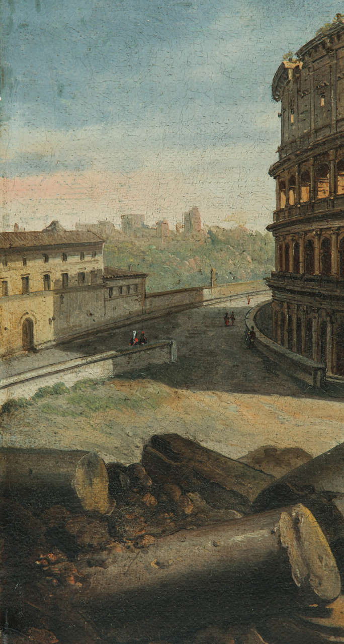 18th Century Italian painter, Views of the Roman Colosseum (pair), oil on canvas For Sale 3