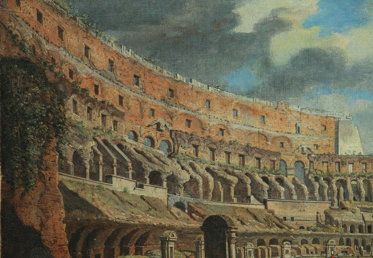 18th Century Italian painter, Views of the Roman Colosseum (pair), oil on canvas For Sale 4