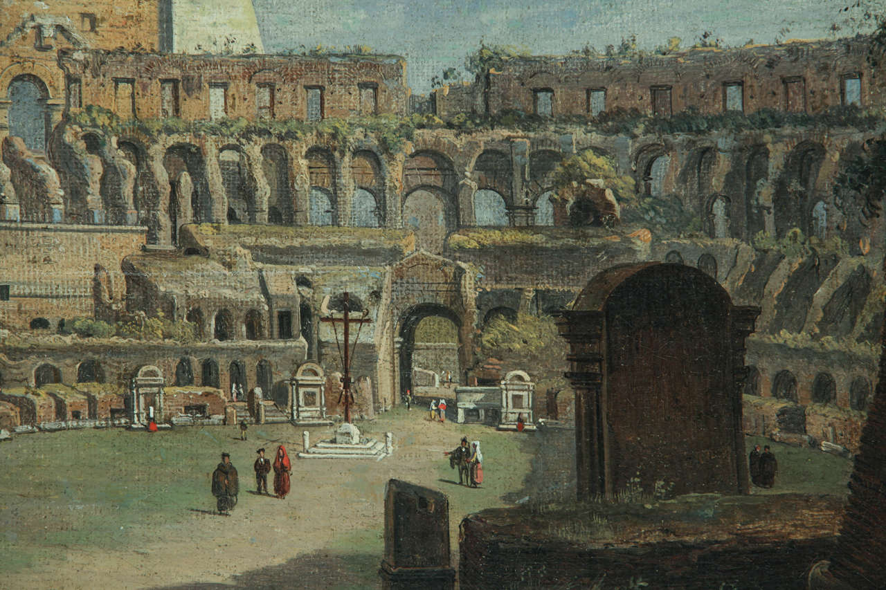 18th Century Italian painter, Views of the Roman Colosseum (pair), oil on canvas For Sale 5