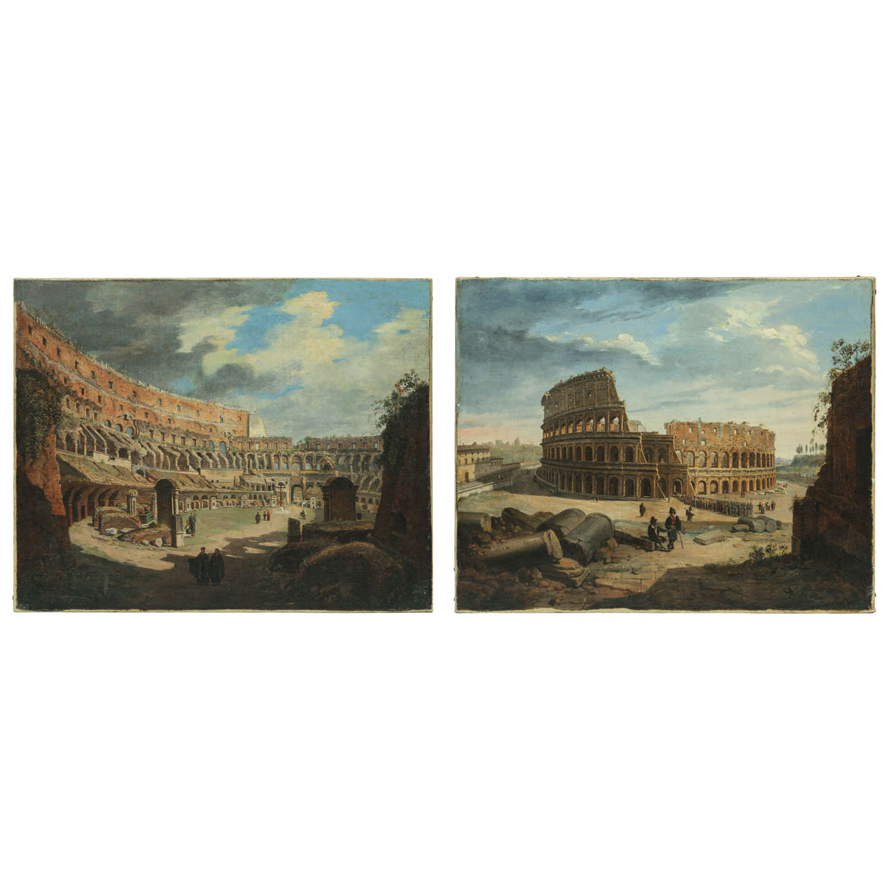 18th Century Italian painter, Views of the Roman Colosseum (pair), oil on canvas For Sale