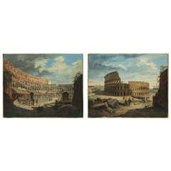 18th Century Italian painter, Views of the Roman Colosseum (pair), oil on canvas