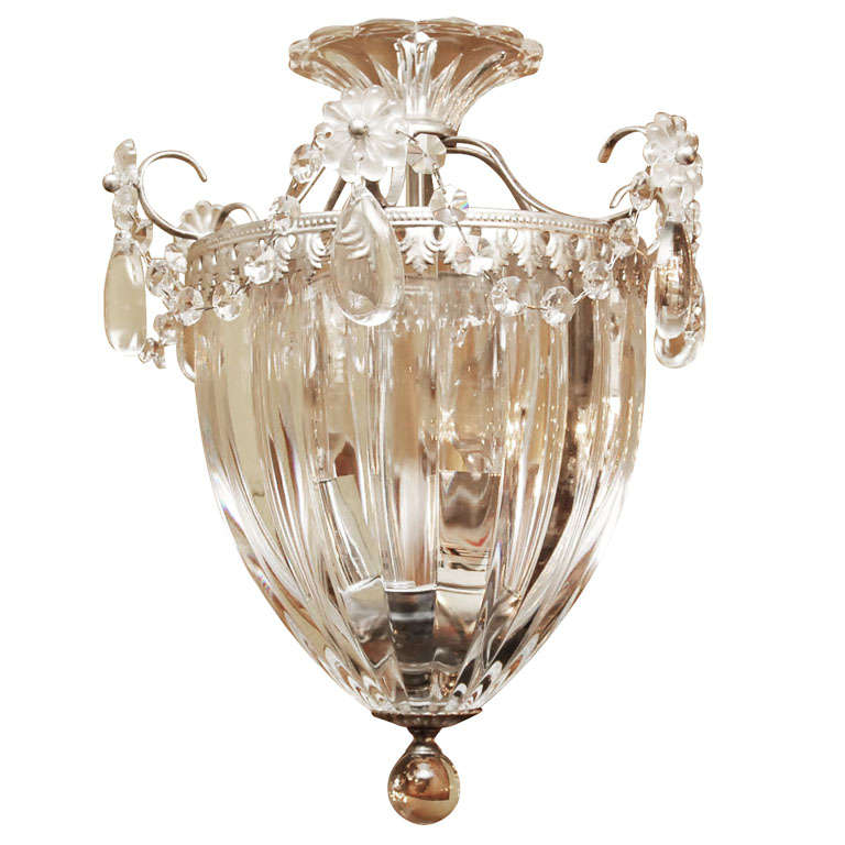 A Small Baccarat style silver metal ceiling fixture