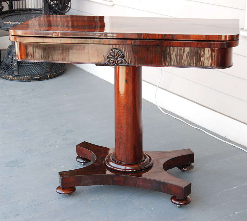 This very nice and fine rosewood table exhibits all the best elements of English furniture of the time. The simple classical form used for card and games would have been a very important piece of furniture in constant use in fine homes at this time,