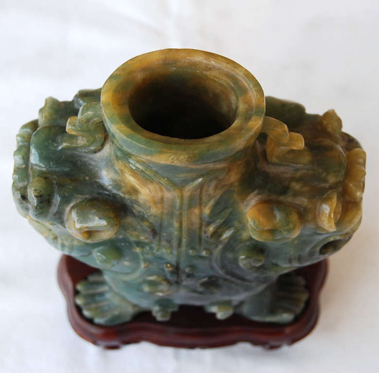 Chinese Late 19th or Early 20th C.  Carved Jade Urn For Sale
